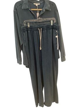 Washed Denim Blue Button-Up Shirt Jacket & Pants NWT 1XL